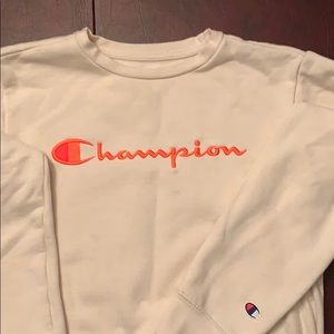 Champion sweatshirt in color: eggshell w/ orange